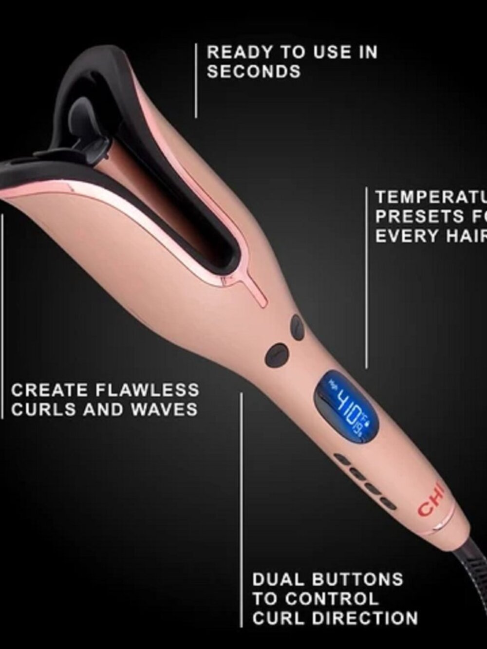 ✨ Luxe CHI Spin'N'Curl Ceramic Rotating Curler LIMITED Rose Gold Pink Champaign